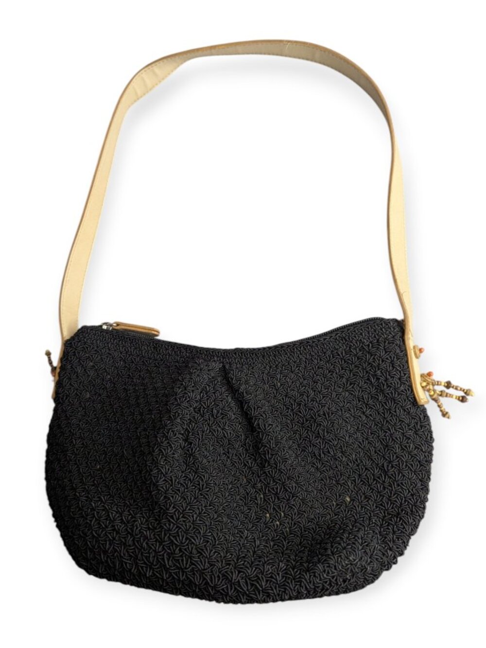 Vintage Elka Accessories Y2K Black Crochet Small Hand Bag Faux Leather Strap